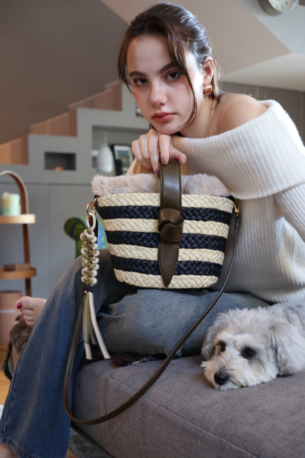 BRAID  LETHER CHARM【KHAKI&PINK 】