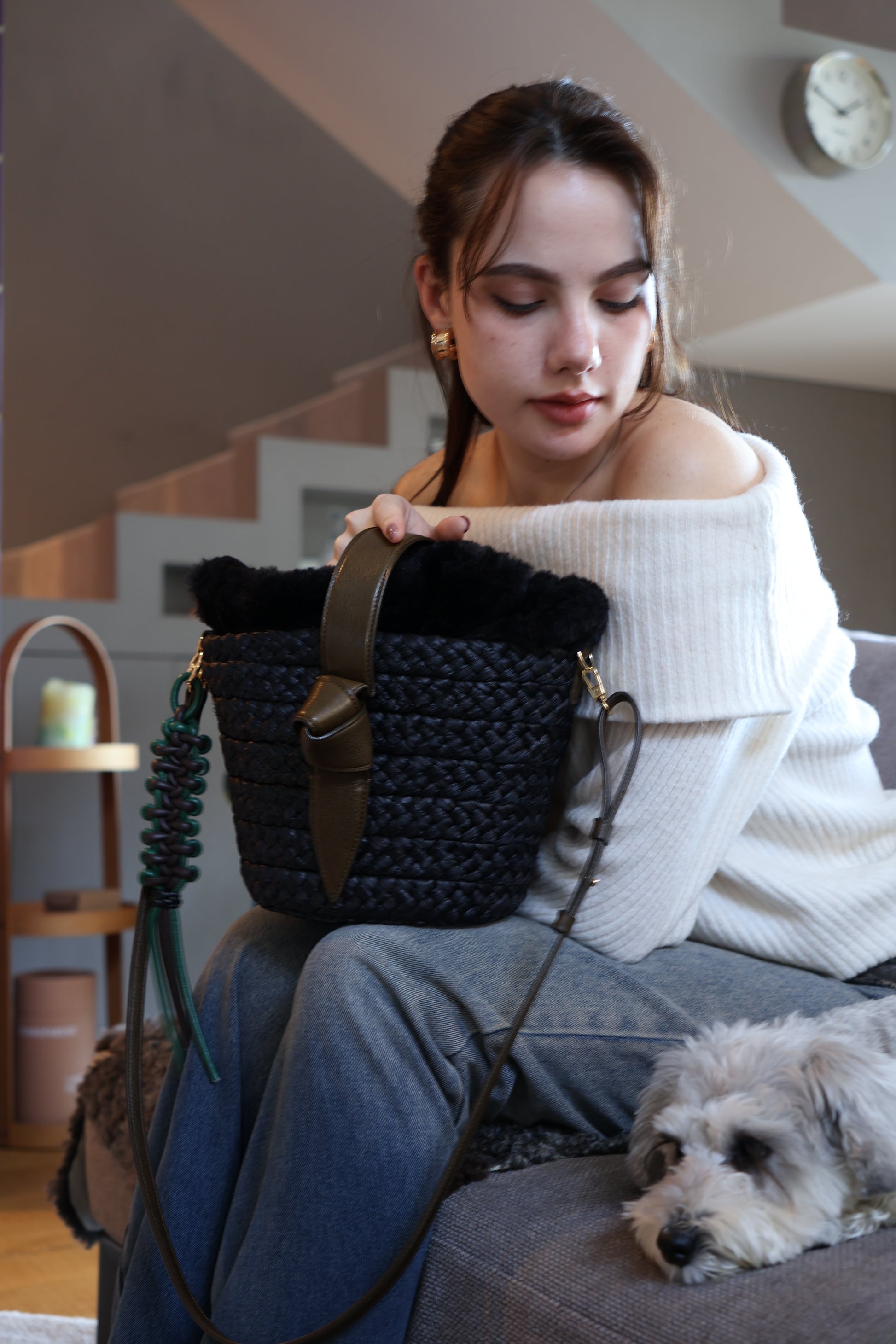 BRAID LETHER CHARM【BROWNxGREEN 】